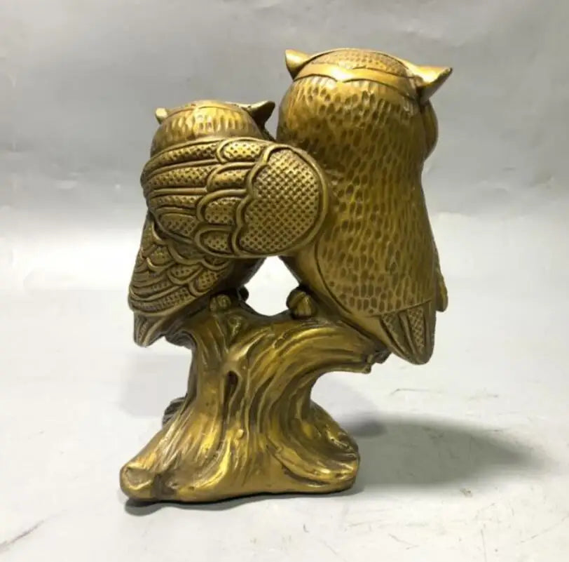 China brass double owl crafts statue