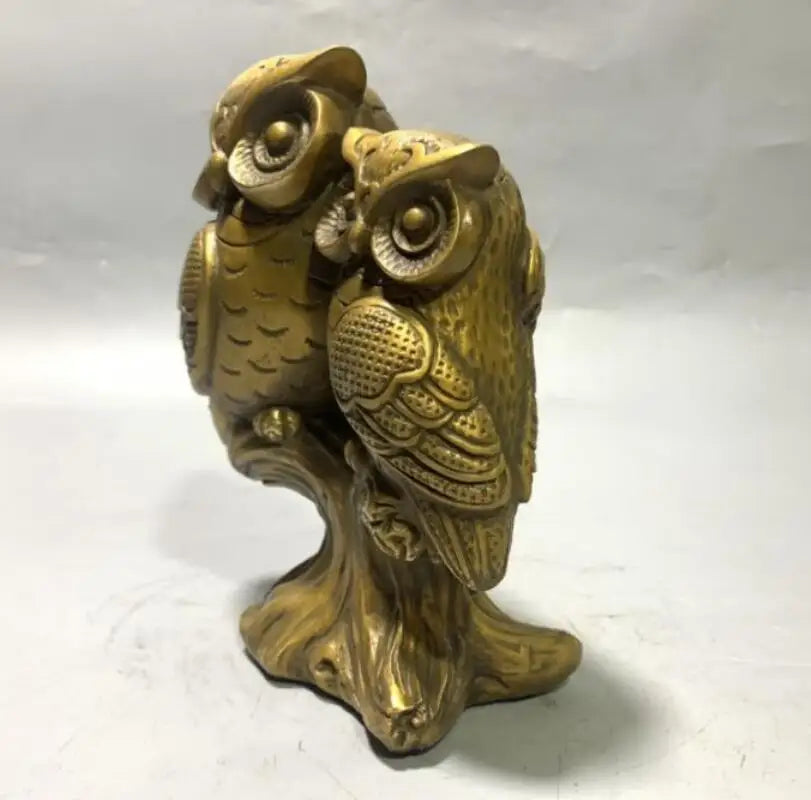 China brass double owl crafts statue