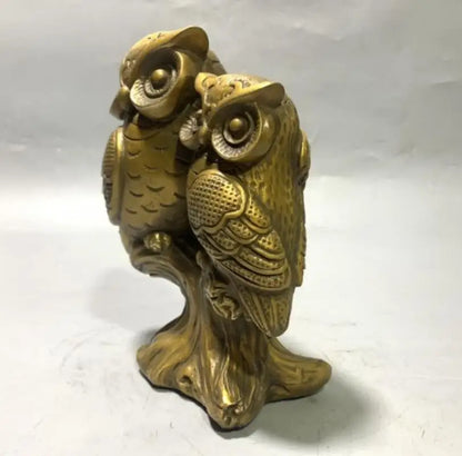 China brass double owl crafts statue