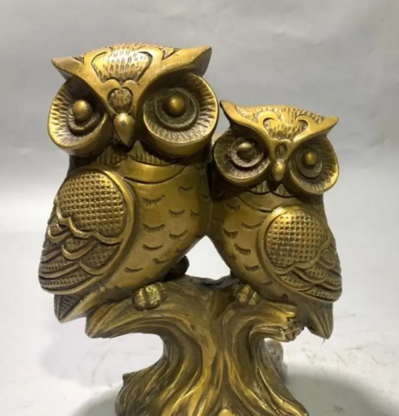 China brass double owl crafts statue