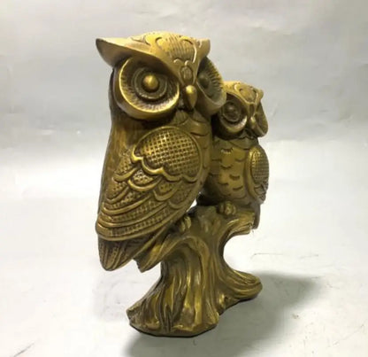 China brass double owl crafts statue