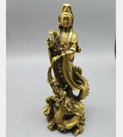China brass dragon Guanyin Buddha small crafts statue