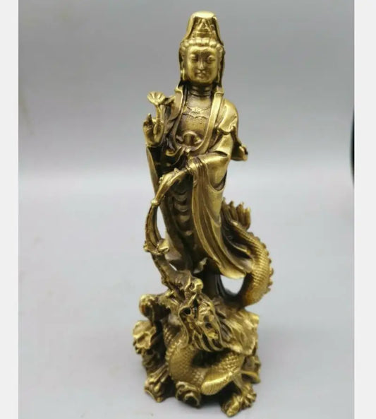 China brass dragon Guanyin Buddha small crafts statue