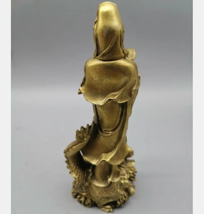 China brass dragon Guanyin Buddha small crafts statue