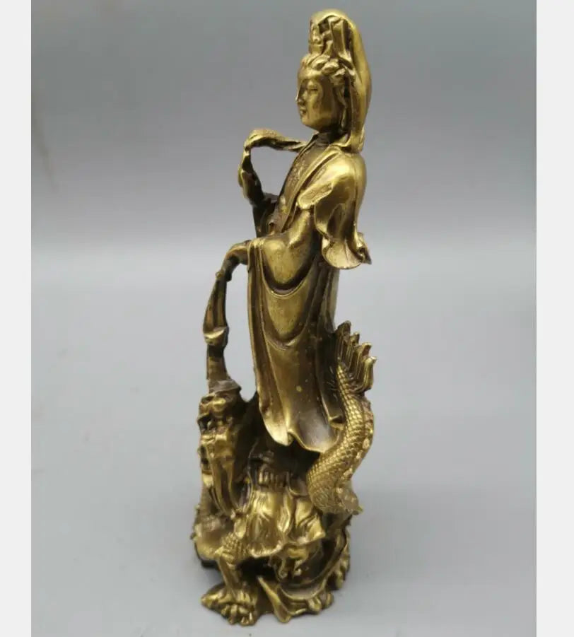China brass dragon Guanyin Buddha small crafts statue