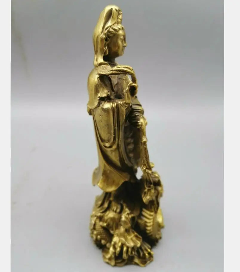 China brass dragon Guanyin Buddha small crafts statue