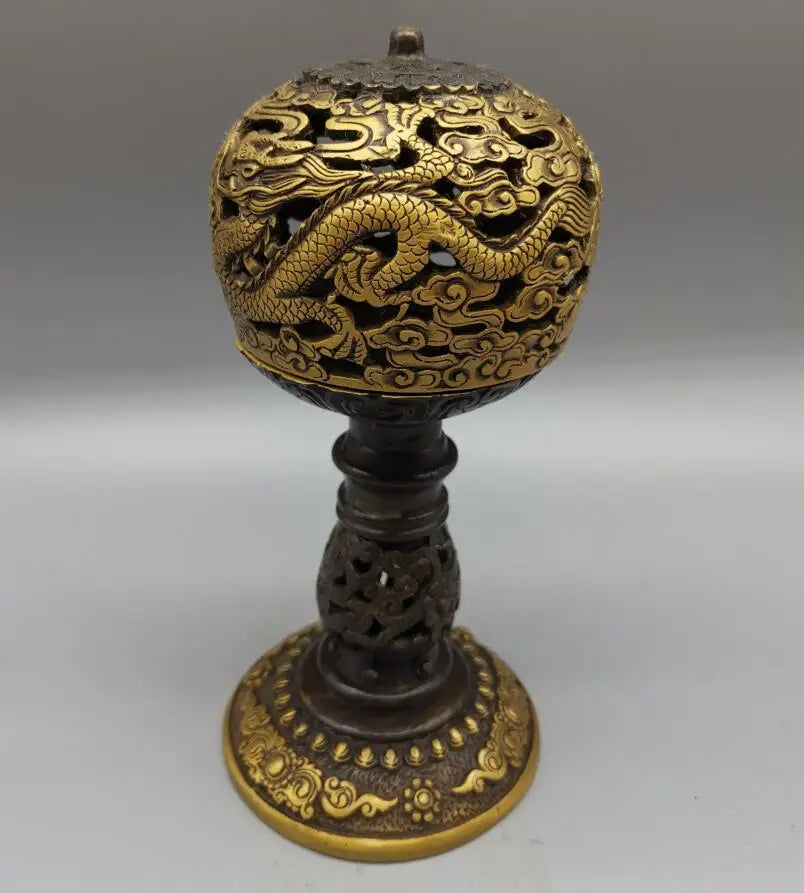 China brass dragon Hollow out Incense burner crafts statue