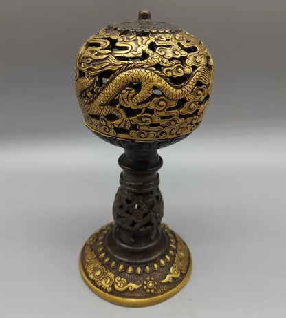 China brass dragon Hollow out Incense burner crafts statue
