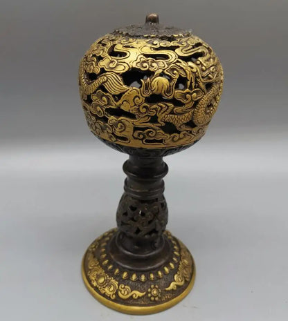 China brass dragon Hollow out Incense burner crafts statue