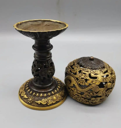China brass dragon Hollow out Incense burner crafts statue