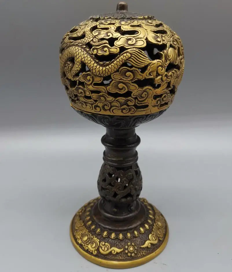 China brass dragon Hollow out Incense burner crafts statue