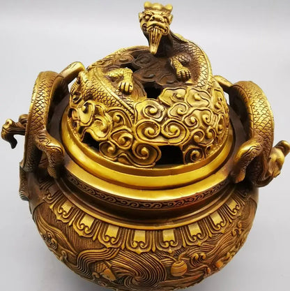 China brass dragon Incense burner crafts statue