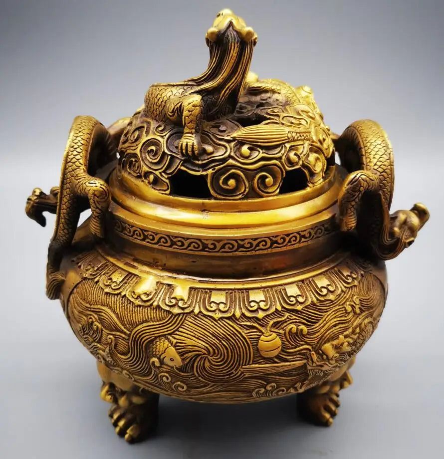 China brass dragon Incense burner crafts statue