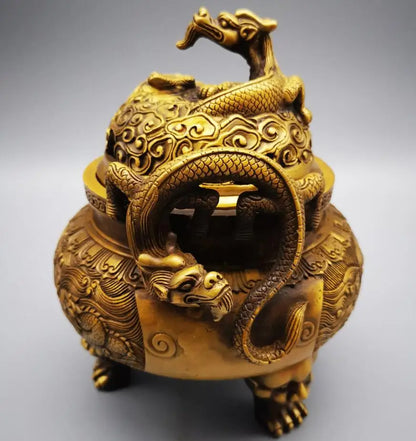 China brass dragon Incense burner crafts statue