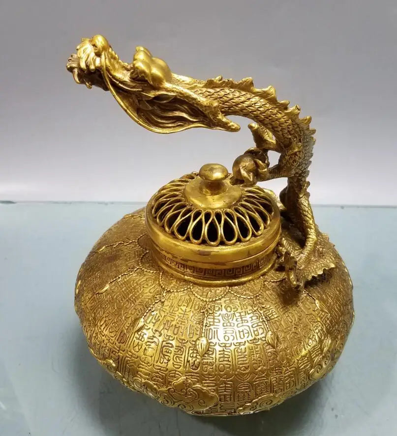 China brass dragon Incense burner crafts statue