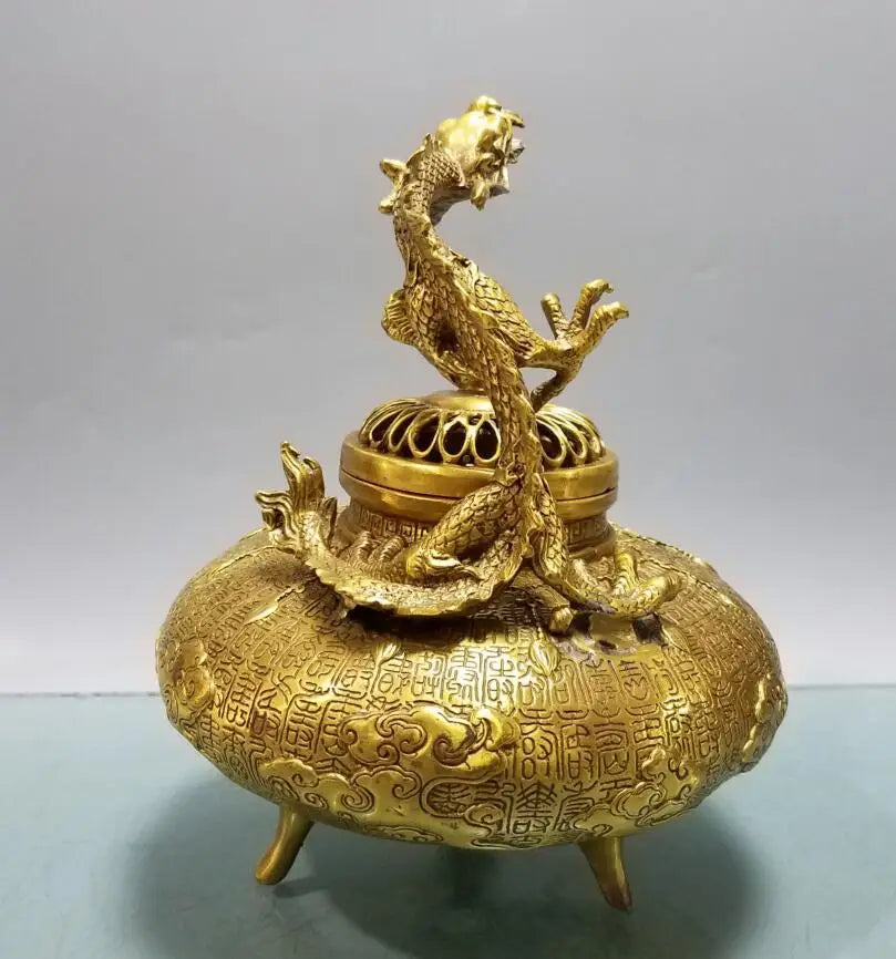 China brass dragon Incense burner crafts statue