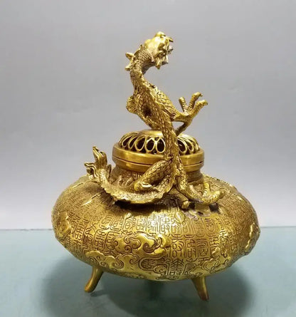 China brass dragon Incense burner crafts statue