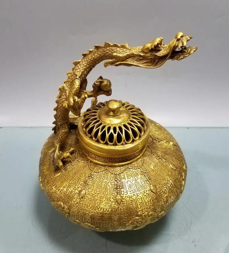 China brass dragon Incense burner crafts statue