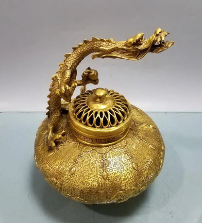 China brass dragon Incense burner crafts statue