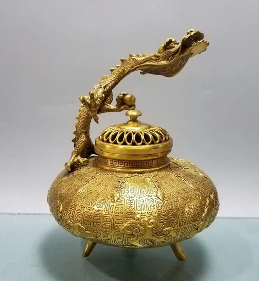 China brass dragon Incense burner crafts statue