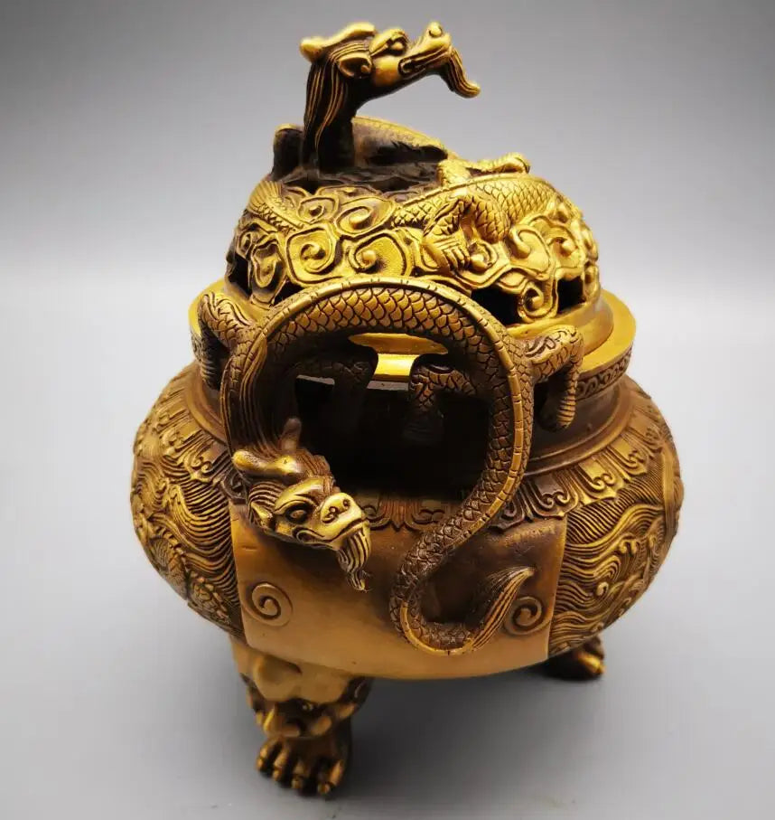 China brass dragon Incense burner crafts statue
