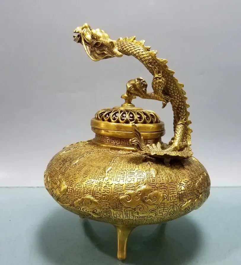 China brass dragon Incense burner crafts statue