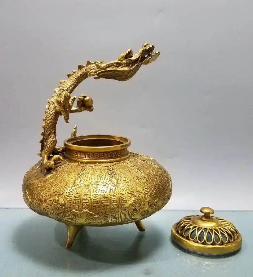 China brass dragon Incense burner crafts statue