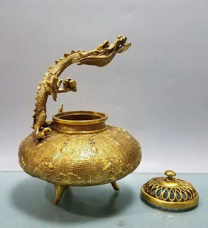 China brass dragon Incense burner crafts statue