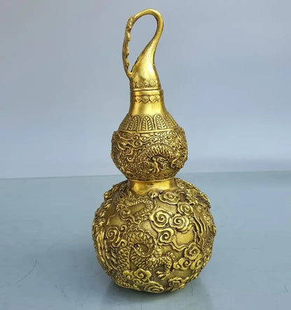 China brass dragon Pattern gourd crafts statue