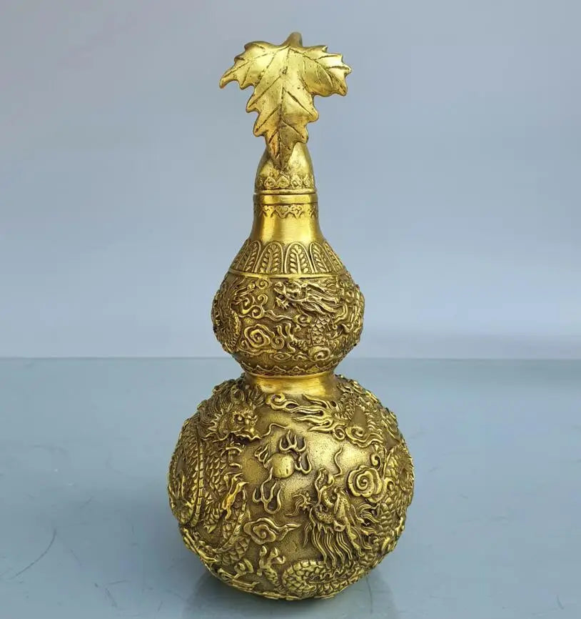 China brass dragon Pattern gourd crafts statue