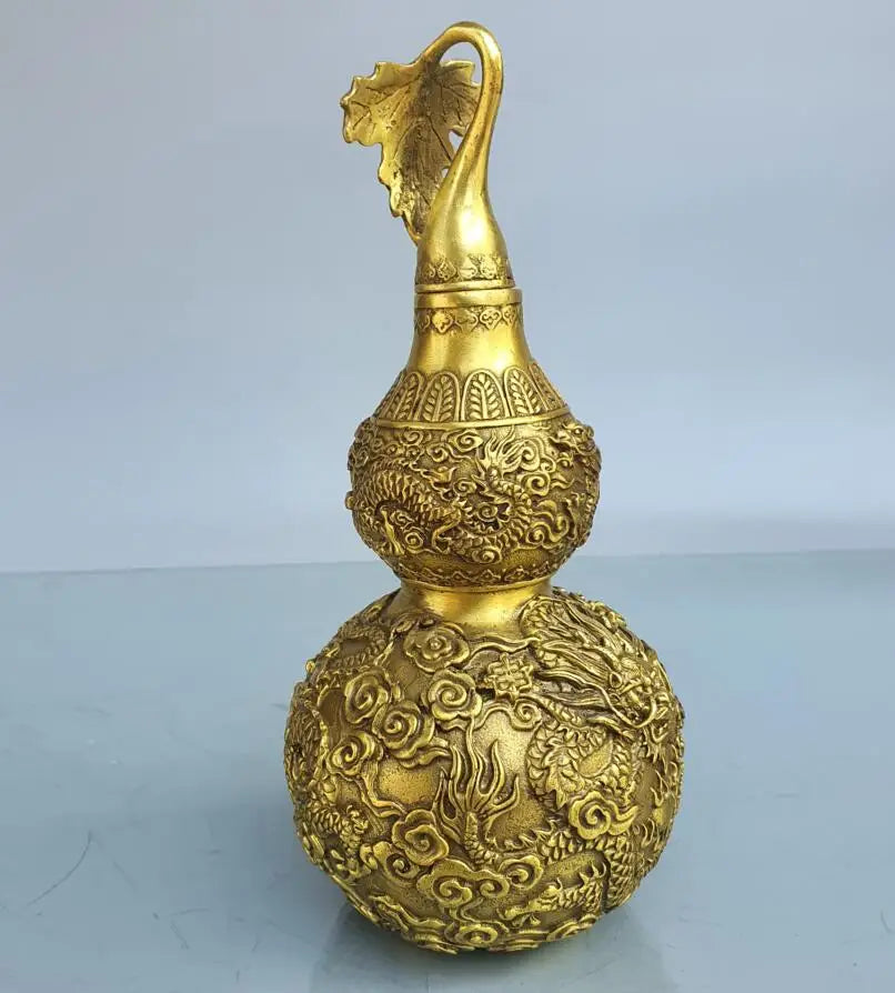 China brass dragon Pattern gourd crafts statue
