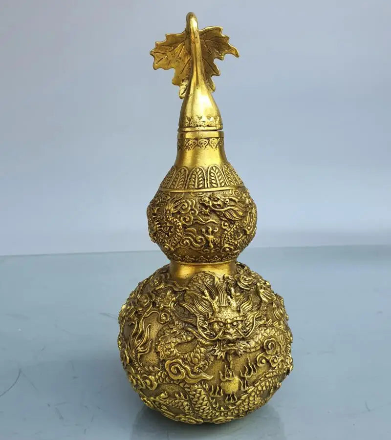 China brass dragon Pattern gourd crafts statue