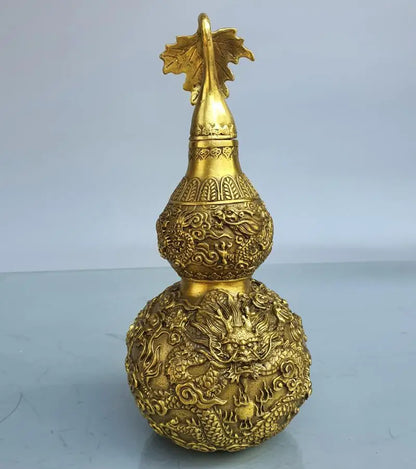 China brass dragon Pattern gourd crafts statue