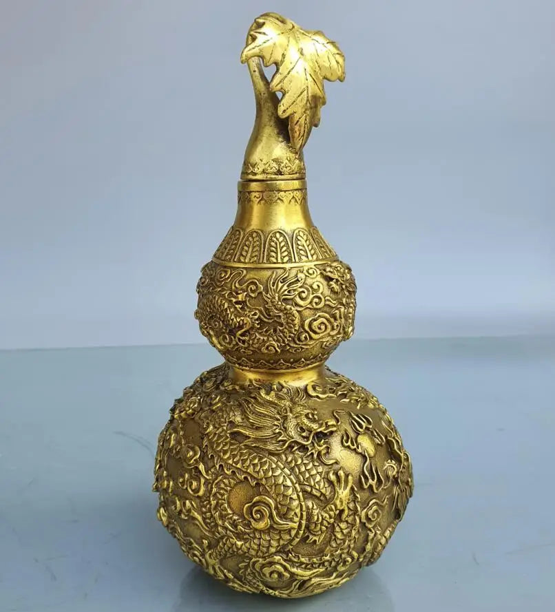 China brass dragon Pattern gourd crafts statue