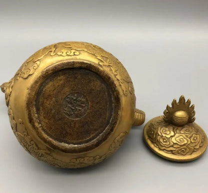 China brass dragon handle flagon crafts statue