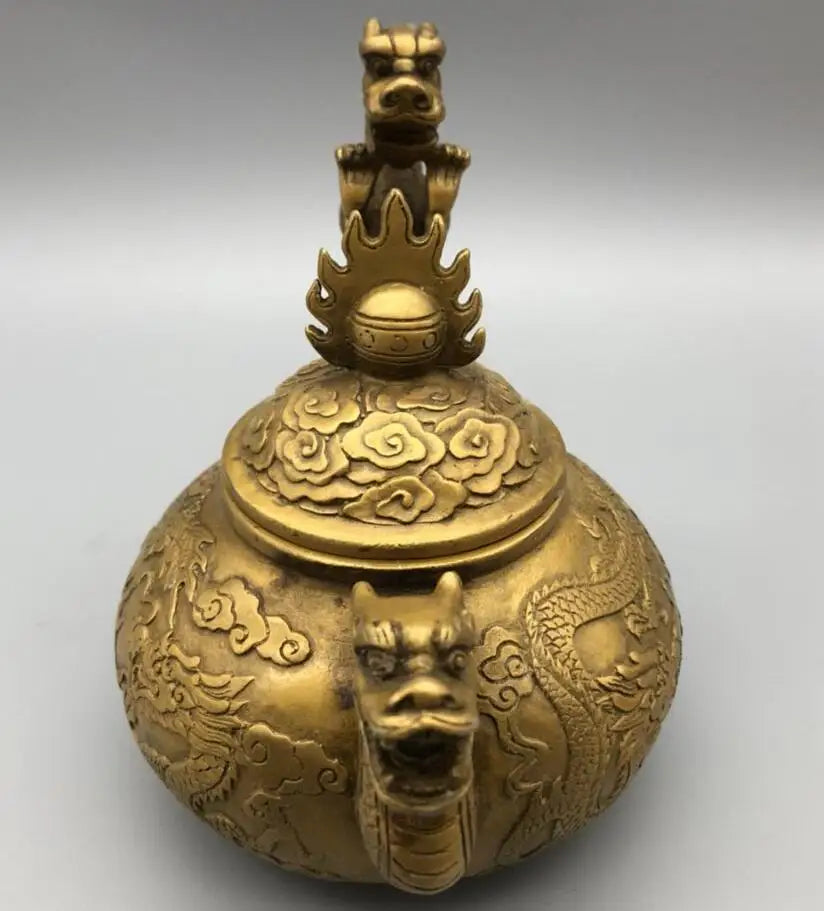 China brass dragon handle flagon crafts statue