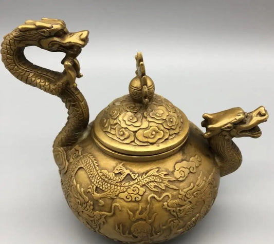 China brass dragon handle flagon crafts statue