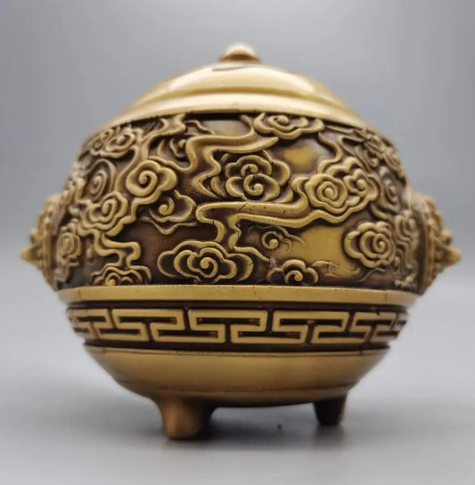 China brass dragon head Incense burner crafts statue