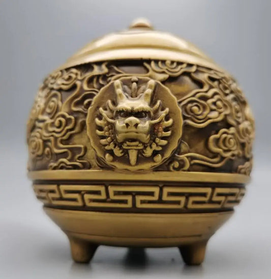 China brass dragon head Incense burner crafts statue