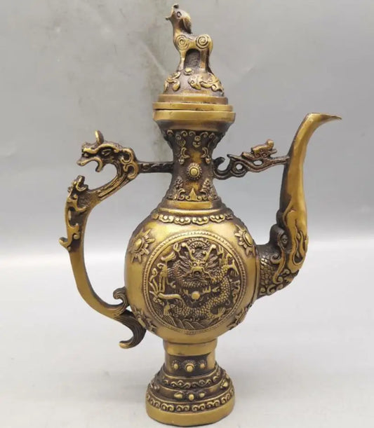 China brass dragon head flagon crafts statue