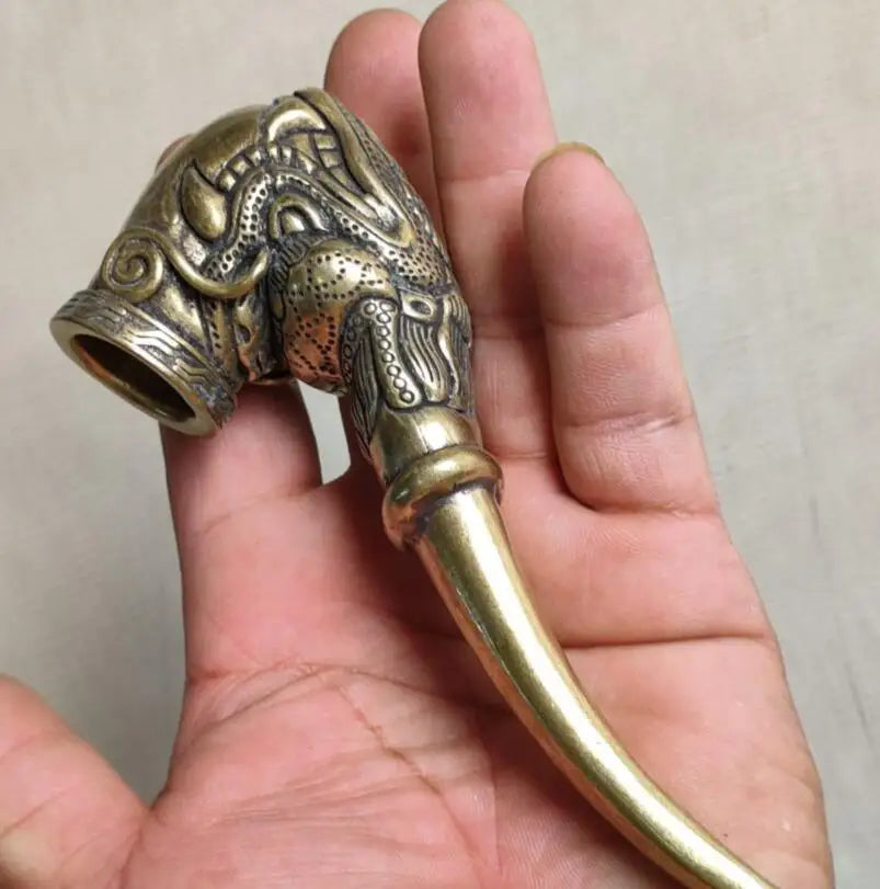 China brass dragon head smoke bucket crafts statue