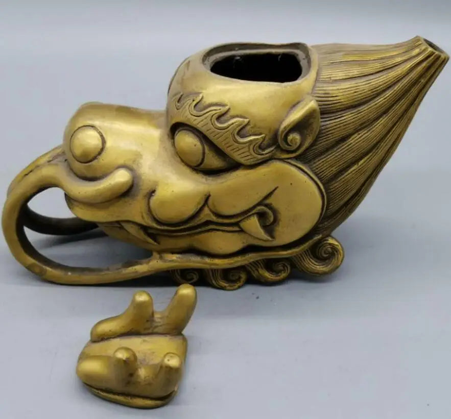 China brass dragon head teapot crafts statue