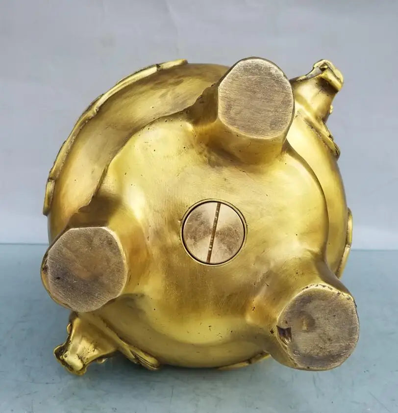 China brass dragon head treasure bowl crafts statue
