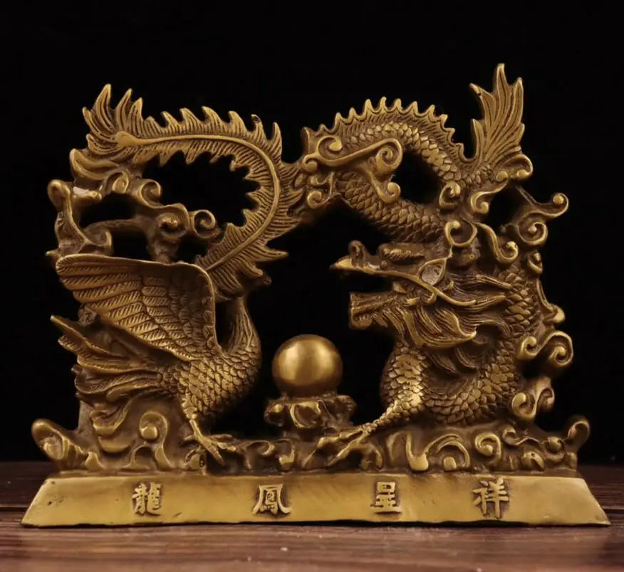 China brass dragon phoenix Chengxiang crafts statue