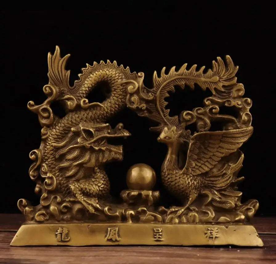 China brass dragon phoenix Chengxiang crafts statue