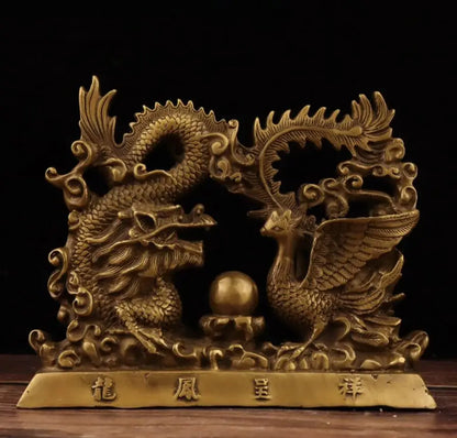China brass dragon phoenix Chengxiang crafts statue