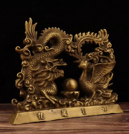 China brass dragon phoenix Chengxiang crafts statue