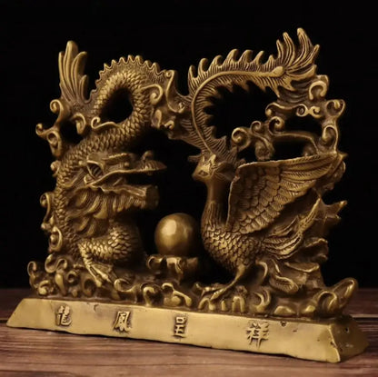 China brass dragon phoenix Chengxiang crafts statue