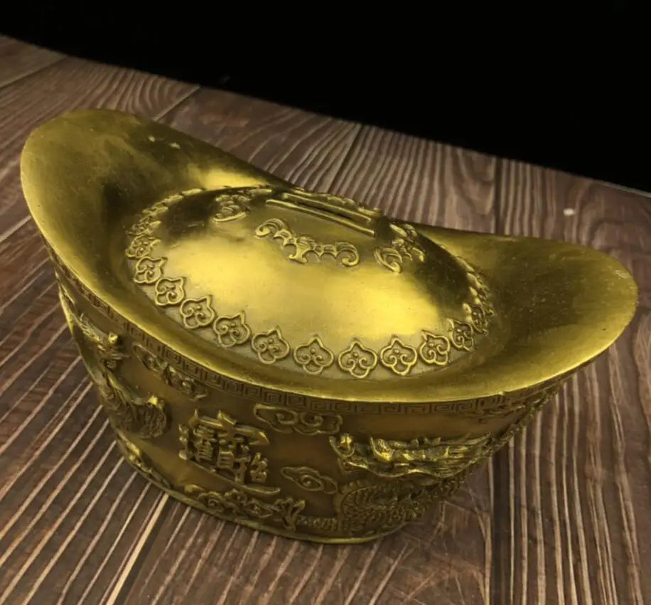 China brass dragon phoenix Ingots Piggy bank crafts statue