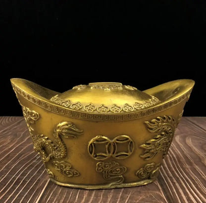 China brass dragon phoenix Ingots Piggy bank crafts statue